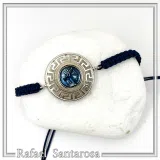 Sterling Silver Athena Promachos Bracelet Greek Key Tetradrachm Sky Blue Enamel Macrame Cord Viscose