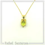 Filigree Genuine Peridot Byzantine Style Charm Necklace: 18K Gold-Filled Sterling Silver Pendant