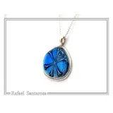 Chi Ro Christian Talisman Pendant: Sky Blue Enamel on Oxidized Sterling Silver Constantinato