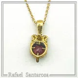 Brilliant Cut Red Garnet Byzantine Style Filigree Necklace: Sterling Silver 18K Gold-Filled Pendant