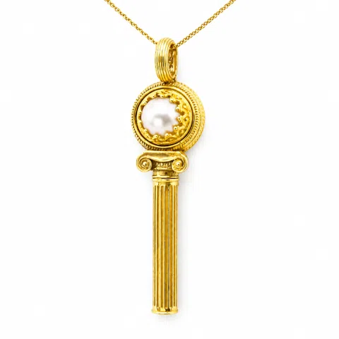 Ionian Column Pearl Necklace: 18K Gold-Filled Sterling Silver Greek Museum Inspired
