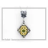 Genuine Peridot Byzantine Style Drop Necklace: Oxidized and 18K Gold Filled Sterling Silver