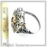 Natural African Amethyst Byzantine Ring: Oxidized Silver & 18k Gold Filled Filigree Bezel