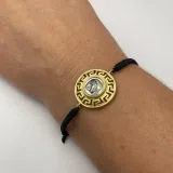 Owl Coin Tetradrachm with Greek Key Macrame Bracelet, 18K Gold Filled & Oxidized Sterling Silver