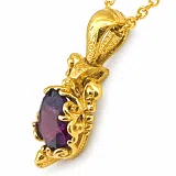 Brilliant Cut Red Garnet Byzantine Style Filigree Necklace: Sterling Silver 18K Gold-Filled Pendant