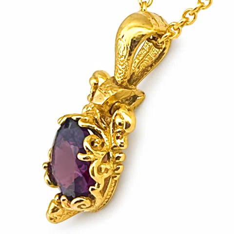 Brilliant Cut Red Garnet Byzantine Style Filigree Necklace: Sterling Silver 18K Gold-Filled Pendant