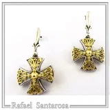 Byzantine Filigree Cross Dangle Drop Earrings: Sterling Silver, 18K Gold-Filled