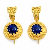 Natural Lapis Lazuli Ancient Greek Antefix Earrings: Sterling Silver Gold-Filled Filigree,