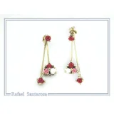 Red Rose Dangle Earrings: 18K Gold Filled Sterling Silver Floral Bouquet