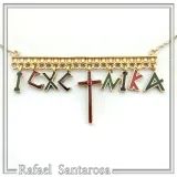 IC XC NIKA Dangle Necklace: Handmade Silver Gold Filled and enamel Christogram Talisman