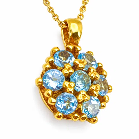 Sky Blue Topaz Rosette Pendant Sterling Silver 18k Gold Filled Pave Cluster Necklace Handmade