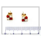 Rose Flowers minimal Stud Earrings: Red and White Alabaster Flowers, Sterling Silver 18K Gold-Filled