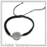 Oxidized Sterling Silver Phaistos Disc Charm Bracelet: Ancient Greek Calendar Museum Replica Macrame Bracelet