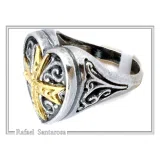 Holy Heart Knight Ring: Medieval Maltese Cross 18K Gold Filled on Oxidized Sterling Silver