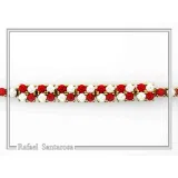 Tennis bracelet with red & white rose flowers on square beads. 18K gold filled silver