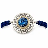 Sterling Silver Athena Promachos Bracelet Greek Key Tetradrachm Sky Blue Enamel Macrame Cord Viscose