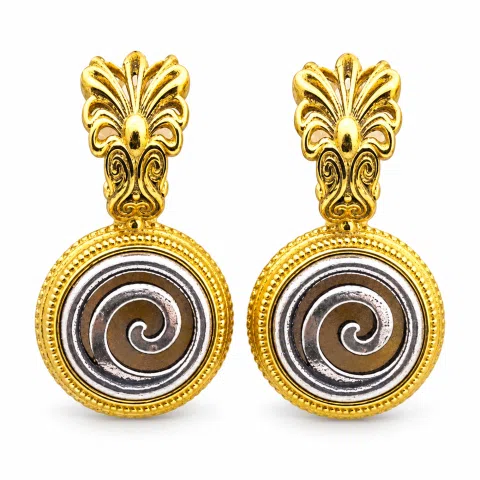 Antefix Greek Spiral Earrings, Sterling Silver, 18k Gold Filled, Hellenic eternity symbol Drop Earrings