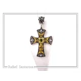 Byzantine Religious Christian Cross Necklace: Natural Garnet, Oxidized & 18K Gold filled Sterling Silver