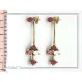 Red Rose Dangle Earrings: 18K Gold Filled Sterling Silver Floral Bouquet