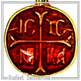 Extra Tiny Protection cross coin icxc nika necklace, red enamel, gold filled Sterling silver.
