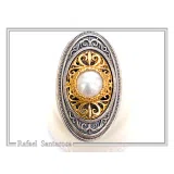 Byzantine Floral Queen Size Natural Pearl Ring: Oxidized Sterling Silver and 18K Gold Filled