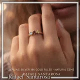 Sterling Silver 18k Gold Filled Ring with Garnet Topaz Peridot Handmade Modern Jewelry Design