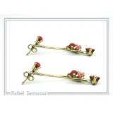 Red Rose Dangle Earrings: 18K Gold Filled Sterling Silver Floral Bouquet
