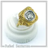Tetradrachm Owl Coin Filigree Ring: Oxidized Silver Coin on 18K Gold Filled, Museum Replicas