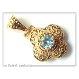 Byzantine Cross Sky-Blue Topaz Pendant: Handmade Filigree 18k Gold Filled Sterling Silver Necklace