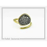 Goddess Athena Owl Wisdom symbol Greek Coin Ring: Oxidized Sterling Silver, 18k Gold-Filled
