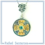 Natural Sky-Blue Topaz Cross Pendant: Sterling Silver 18K Gold Filled Byzantine Filigree