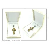 Russian type Orthodox Cross: Sky Blue Topaz, Oxidized & 18K Gold Filled Silver Byzantine Filigree