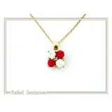 Alabaster Rose Flowers Gems Bouquet Square Necklace: Red &White Roses, Silver 18K Gold Filled.