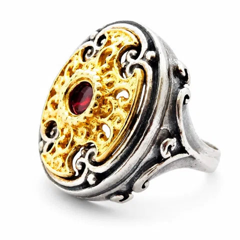 Byzantine Natural Garnet Ring for Her: Oxidized and 18K Gold filled Sterling Silver