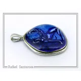 Sphinx of Delphi Greek Coin Necklace: Sky Blue Transparent Enamel on Sterling Silver Coin