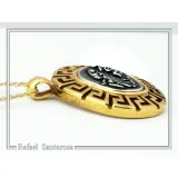 Athena Owl Coin Greek Key Pendant, Museum Jewelry: Oxidized & 18K Gold Filled Sterling Silver