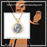Athena Goddess Coin Pendant, Greek Museum Replica Necklace: Oxidized & 18K Gold Filled Sterling Silver