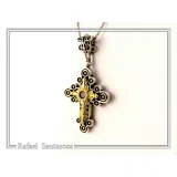 Byzantine Religious Cross Pendant Sterling Silver Oxidised 18k Gold Filled Garnet Necklace
