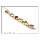 Filigree Natural Gemstones Pendant with Byzantine ornaments on bezel: 18K Gold-Filled Sterling Silver