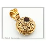 18K Solid Gold Natural Gemstone Byzantine Pendant: Handmade Filigree Necklace, Garnet, Topaz, peridot, Amethyst