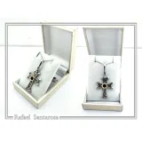 Byzantine Silver Hand engraved Cross with Genuine Amethyst: Oxidized silver, 18K gold Filled Bezel