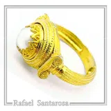 Ancient Greek Temple Ionic Column Natural Pearl Ring 18K Gold-Filled Sterling Silver, Museum Inspired