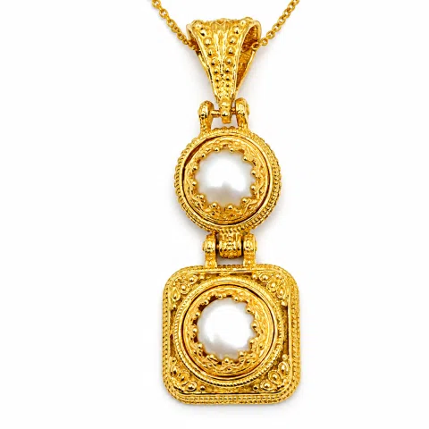 Natural pearl Byzantine Filigree Dangle Pendant: Sterling Silver 18K Gold Filled