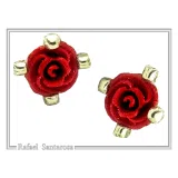Handmade Red Rose Flower Stud Earrings: Alabaster & 18K Gold Filled Sterling Silver