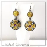 Byzantine Cross Drop Earrings Sterling Silver Oxidised and 18k Gold Filled African Amethyst