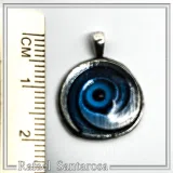 Evil Eye Spiral Talisman Necklace: Sky Blue Transparent Enamel on Oxidised Sterling Silver