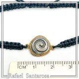 Spiral Macrame Bracelet Oxidized Sterling silver charm on 18K gold filled base. Museum replica