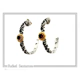 Natural Red Garnet Byzantine sculpture decorated Hoop Earrings: Oxidized & 18K Gold Filled Sterling Silver
