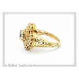 Natural brilliant cut topaz Byzantine Ring: Engraved and filigree Sterling Silver 18K Gold Filled