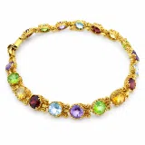 Natural Gemstone Multi stone Tennis Bracelet: Sterling Silver 18K Gold Filled Byzantine ornaments